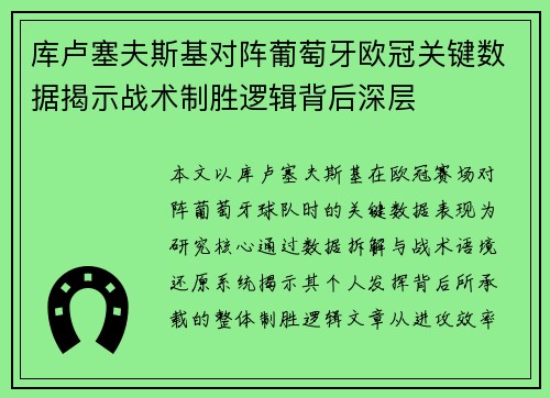 库卢塞夫斯基对阵葡萄牙欧冠关键数据揭示战术制胜逻辑背后深层